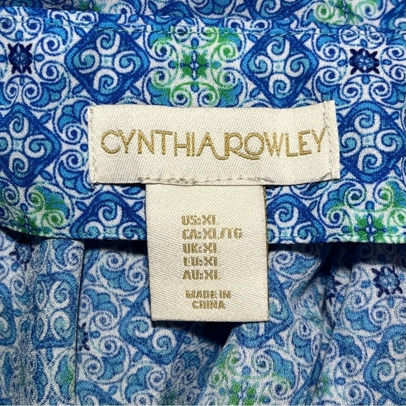 Cynthia Rowley Tank Top Shirt Blouse Womens XL Blue Geometric Polyester Career - Picture 6 of 9